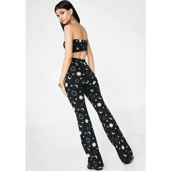 Motel Jeevan Flare Pants Trouser Golden Celestial Size Medium New - Picture 2 of 7